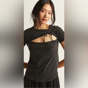 Pilcro from Anthropologie Black Cut Out Tie Front Short Sleeve Tee